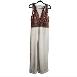 ALEXIA ADMOR NWT White & Rose Gold Sequin Crepe Jumpsuit Sleeveless Size 12